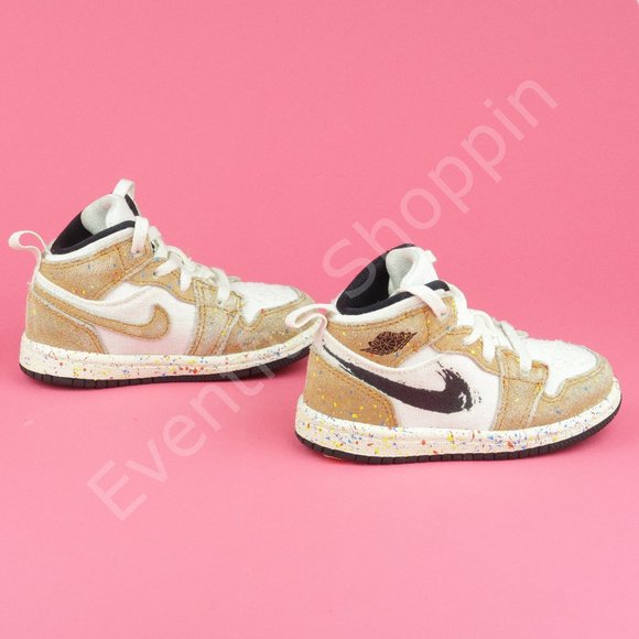 Air Jordan 1 Mid SE Brushstroke TD Toddler Shoes DA8012-100 Size 6C - Picture 3 of 6